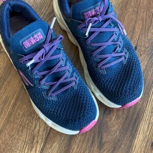 Skechers navy athletic sneakers with purple-pink accents